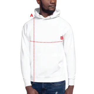 Hoodie measurement guide showing length A and chest B